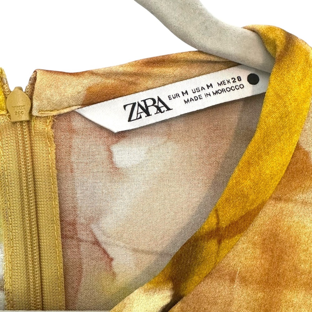 Zara Dress Tie Dye Plaid Print Dolman Sleeve Maxi Mustard Yellow M Blogger Fav - Picture 6 of 16